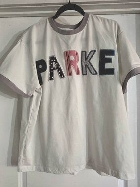 Parker Cream Ringer Tee with Multicolor Appliqué